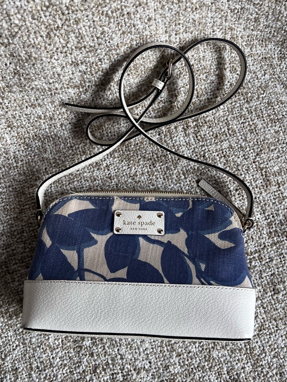 Kate Spade Duet Vase Floral Crossbody Bag Blue White Canvas Leather KH763